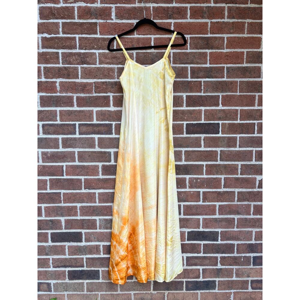 Antique Hand Dyed Acetate Slip Dress Yellow Orange Ombre Shibori REEEGAN - Picture 8 of 10